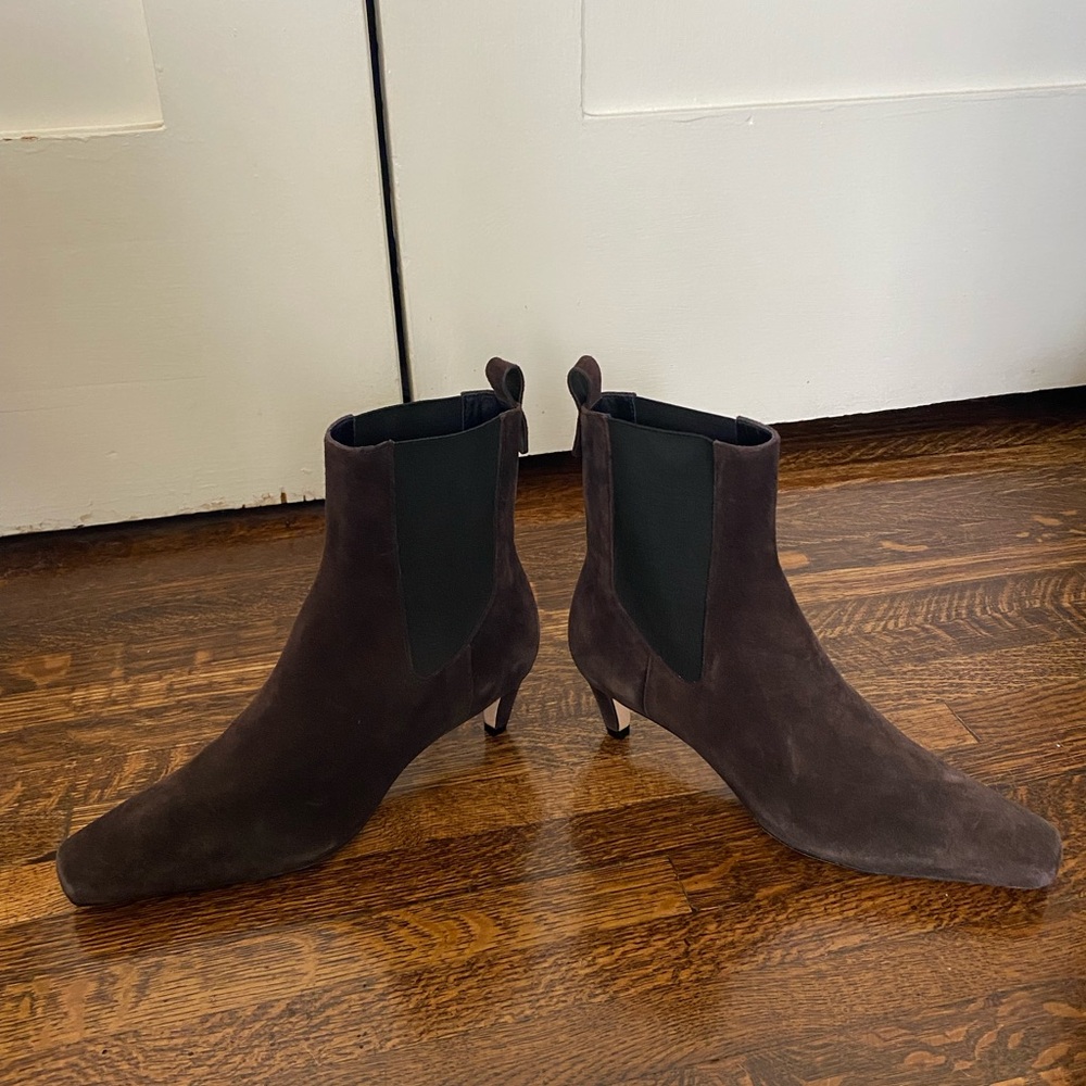 Suede Kitten Heel Ankle Boots - Dark Brown - Picture 6 of 10
